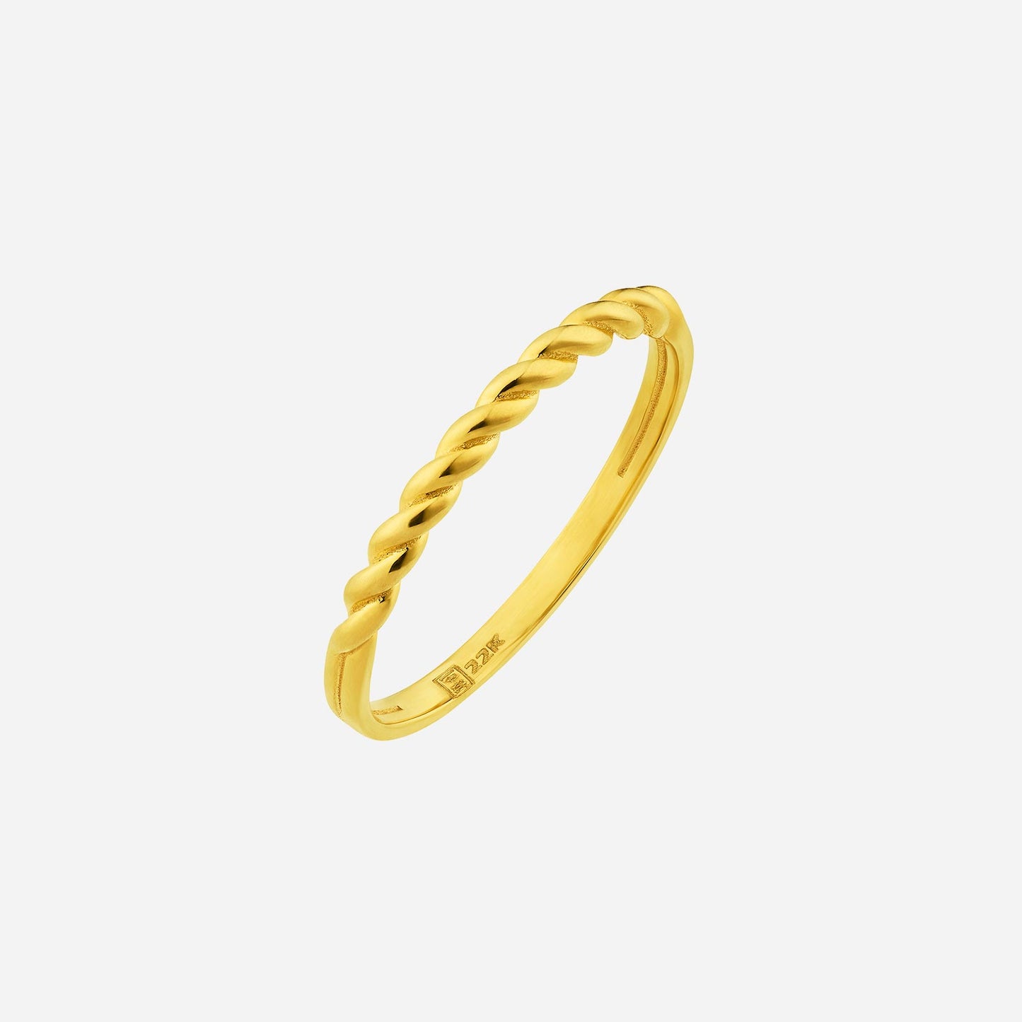 rope ring in 22k yellow gold with intricate twisted design, showcasing a bold and sophisticated texture.