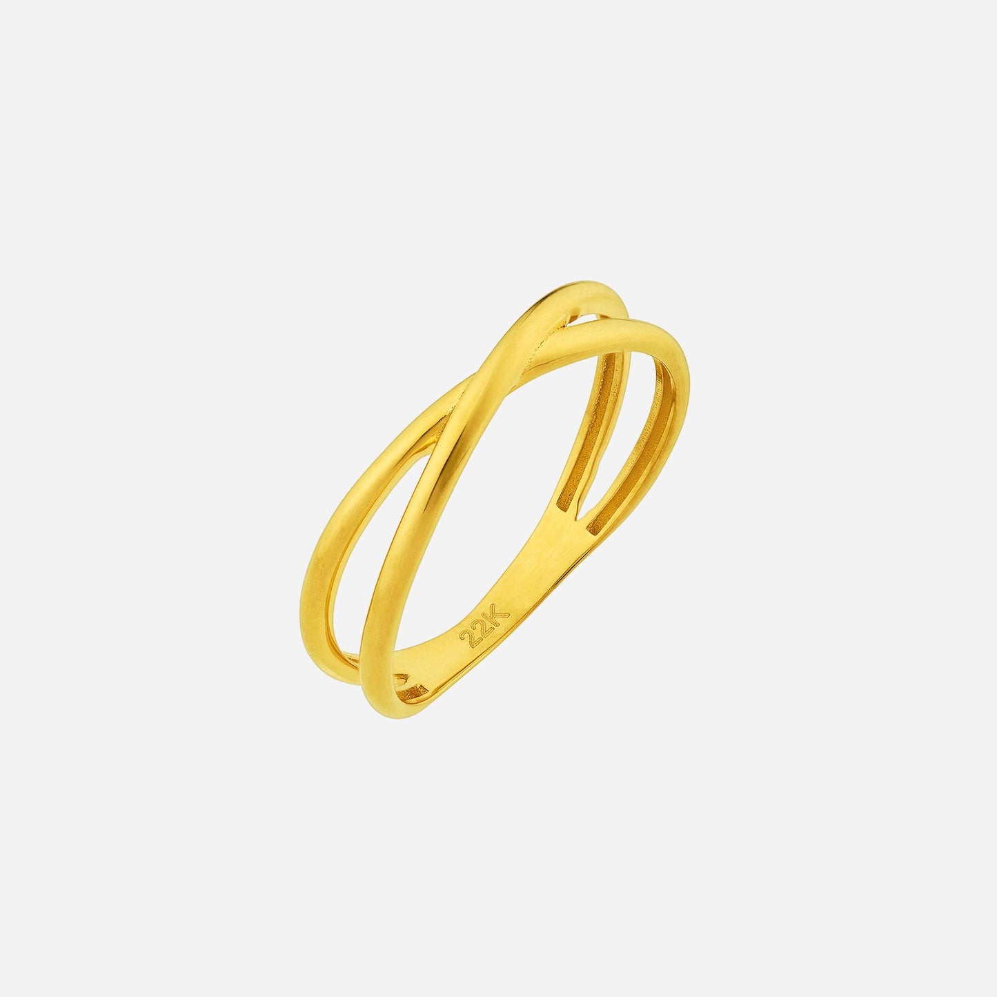 double band ring in 22k yellow gold with an intertwined minimalist design for a modern, elegant look.