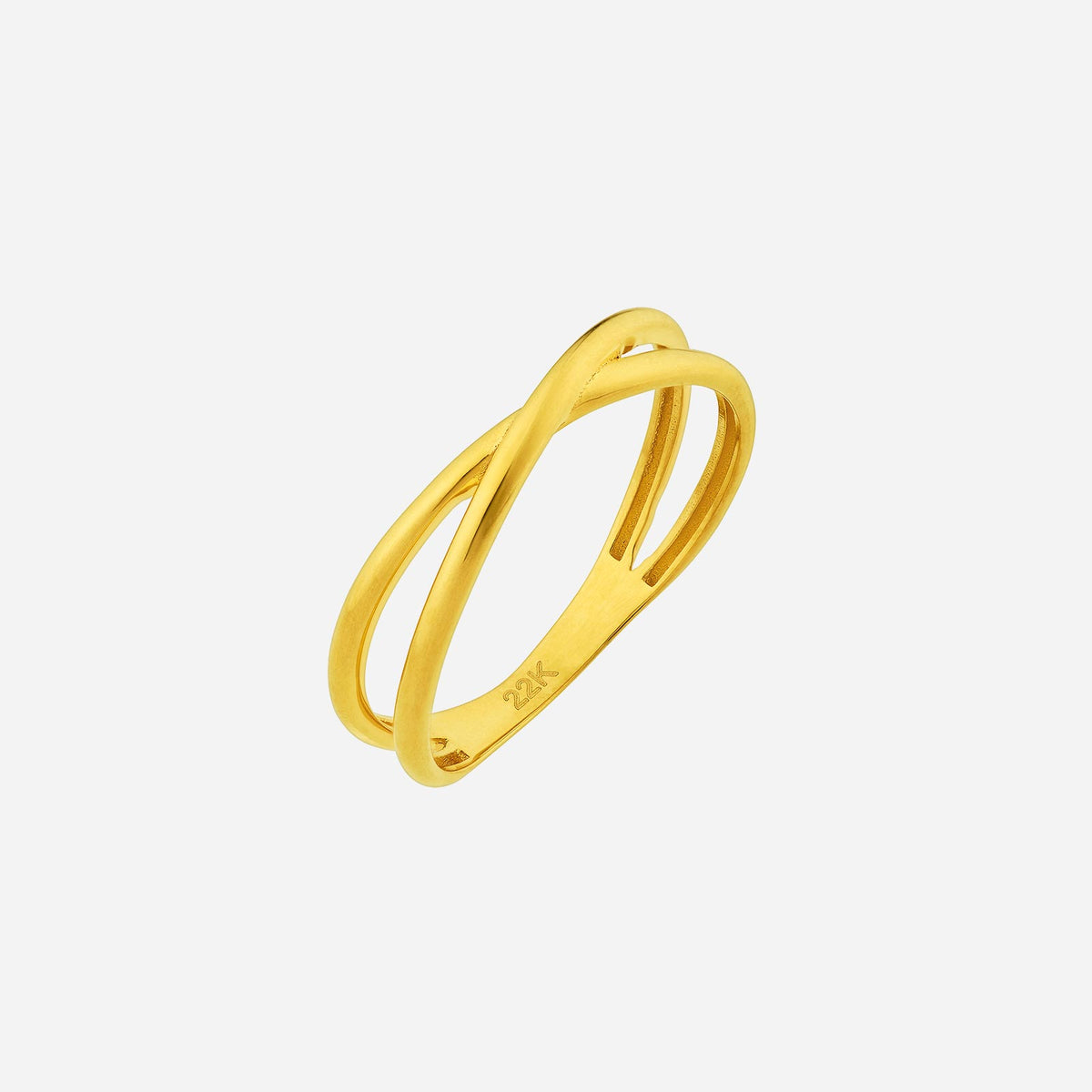 double band ring in 22k yellow gold with an intertwined minimalist design, perfect for a contemporary look.