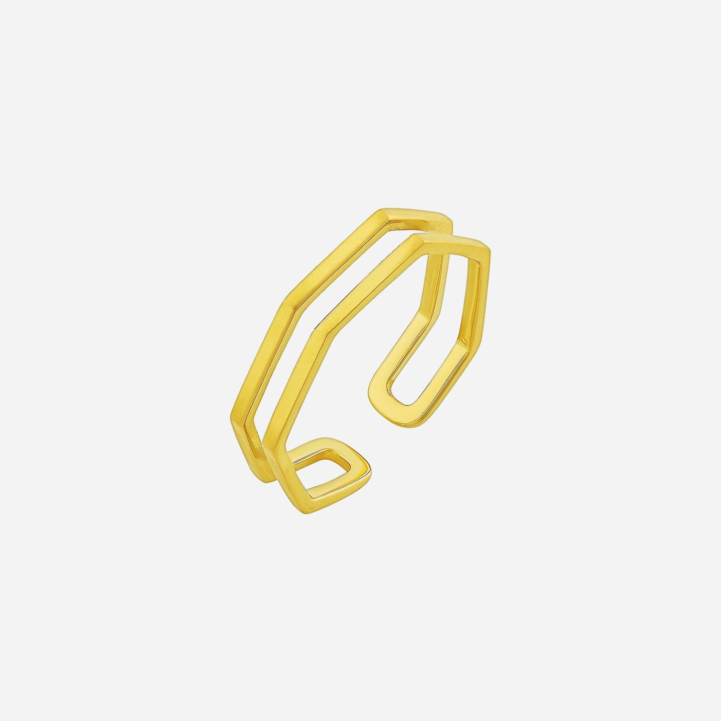 chic geometric double band ring in 22k yellow gold, featuring an open-ended contemporary design.