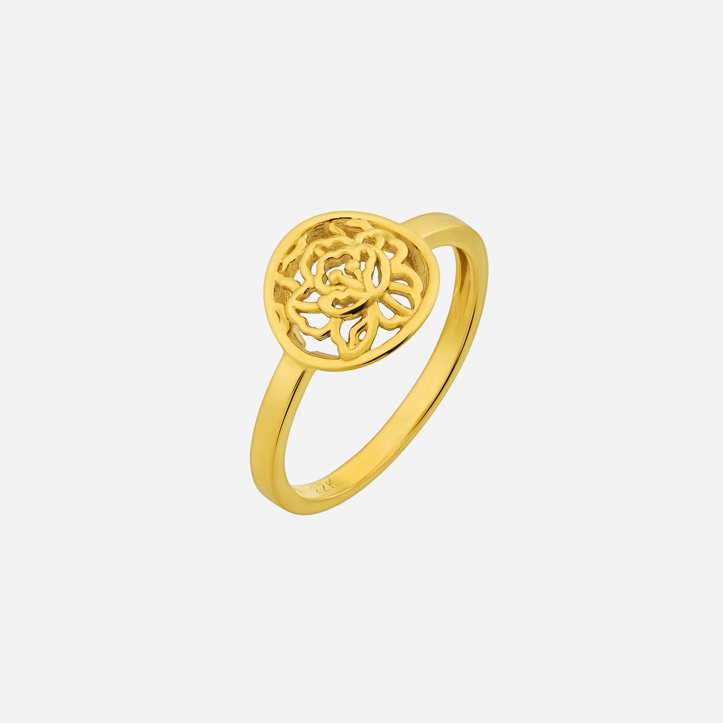 peony blossoms ring in 22k yellow gold with an intricate floral design, perfect for weddings or daily wear.