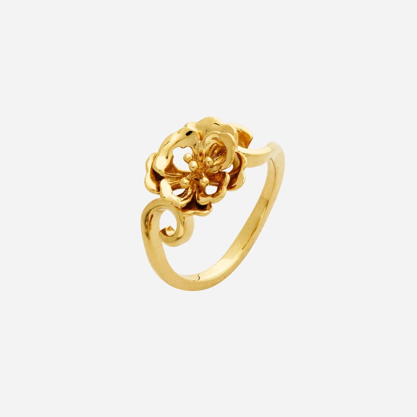 phoenix peony duet ring in 22k yellow gold featuring a floral design and elegant curved band. perfect for special occasions.