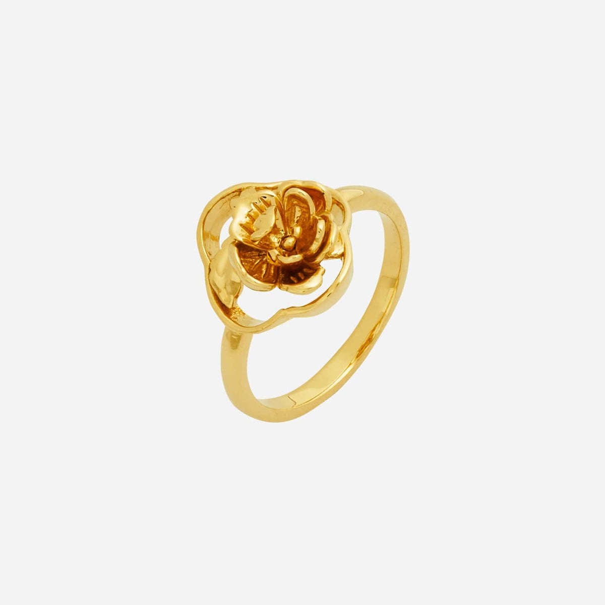 handcrafted peony ring in 22k yellow gold featuring intricate floral design, symbolizing prosperity and wealth.