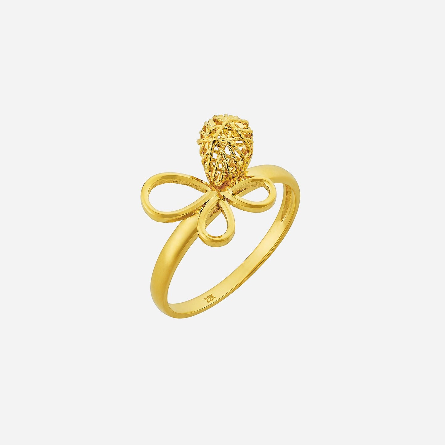 butterfly ring in 22k yellow gold with intricate design and a delicate bow-shaped band.
