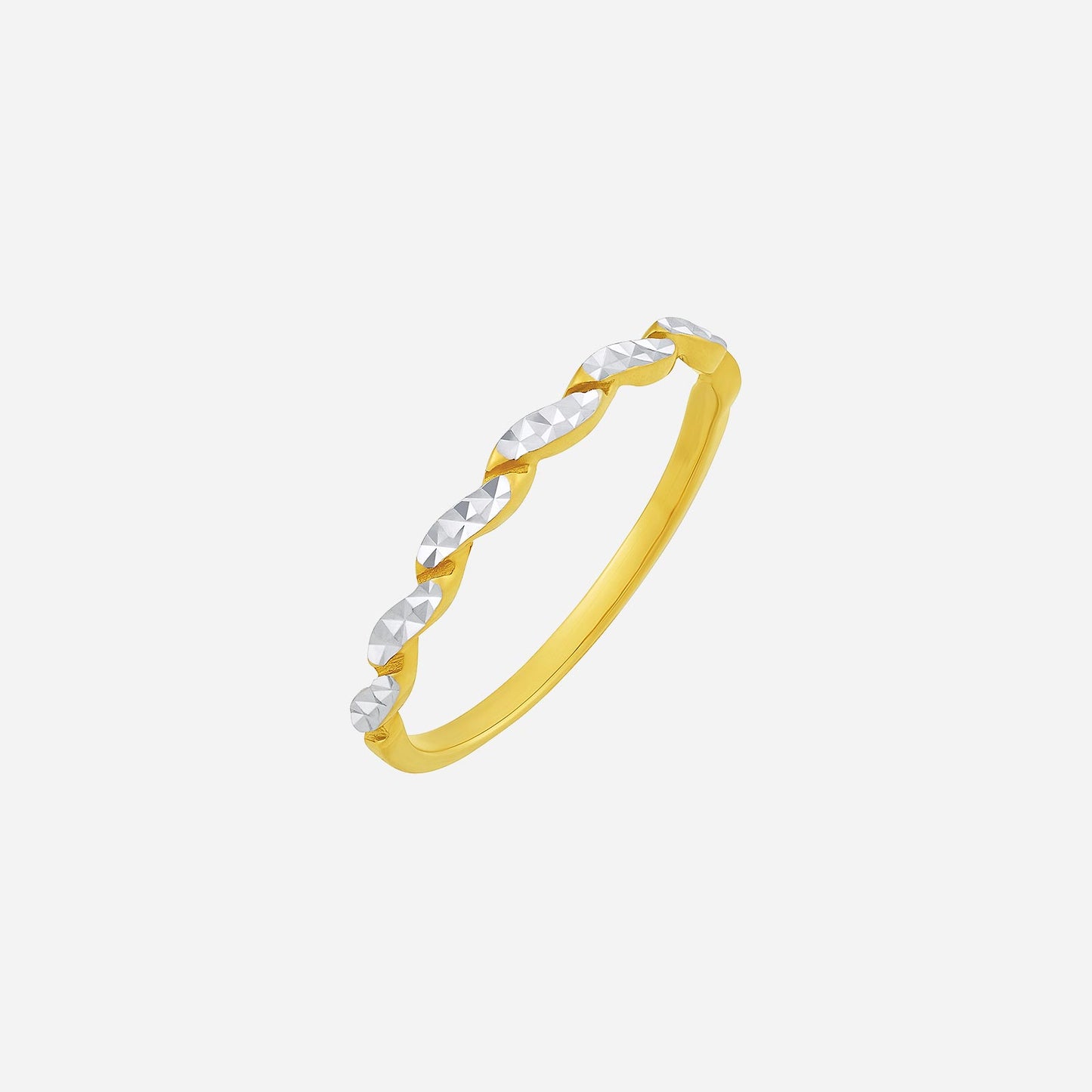 22k yellow and white gold ring featuring a twisted design with sparkling gemstones for a delicate shimmer.