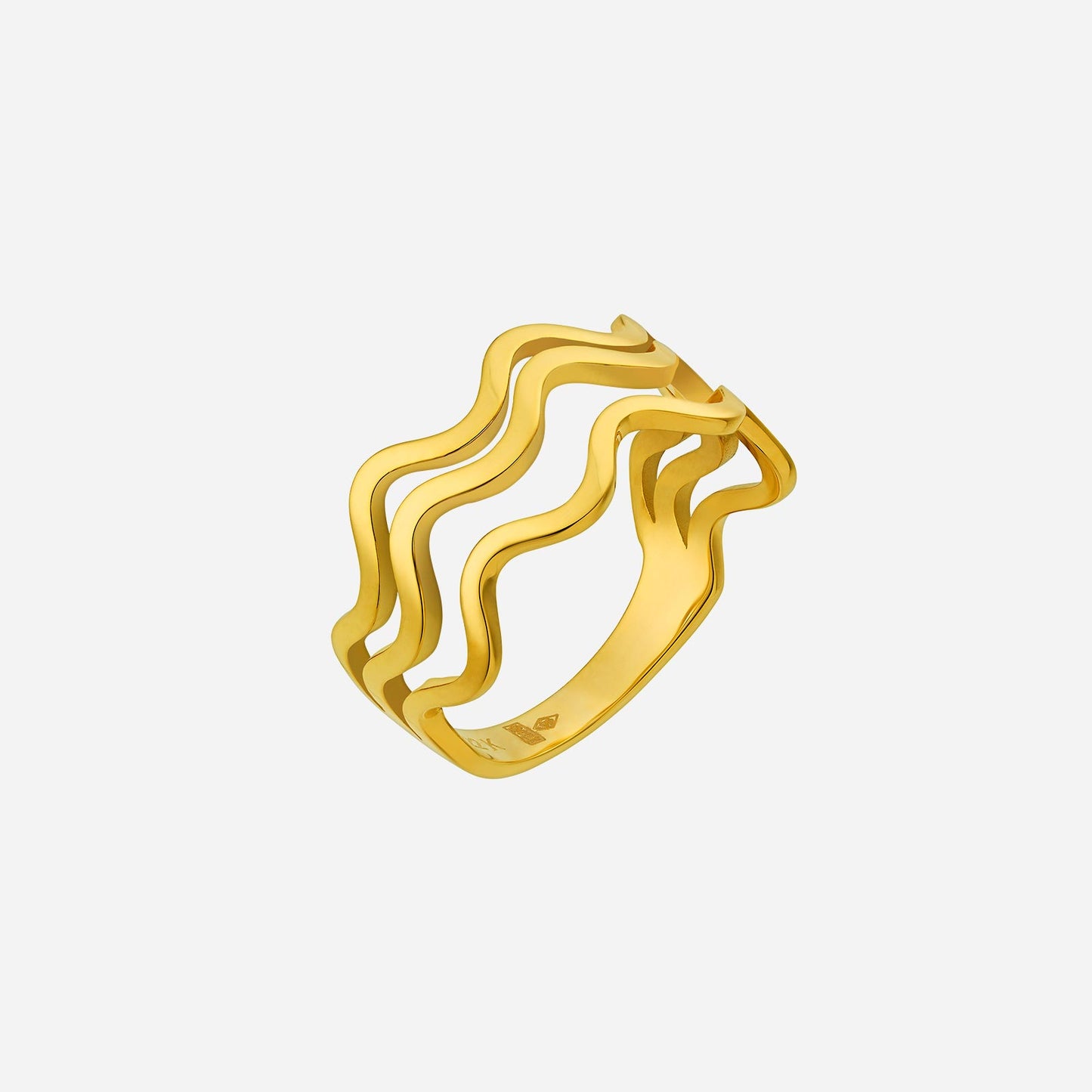 22k yellow gold wave ring with a contemporary design, featuring flowing, wavy patterns for a stylish look.