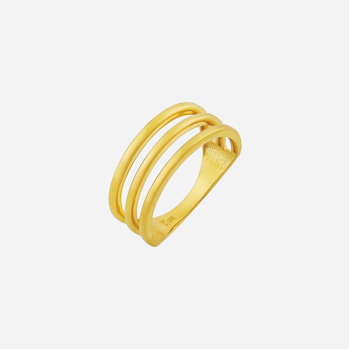 bold 22k yellow gold three bar ring with a sleek triple-bar design, exuding modern elegance and luxury.