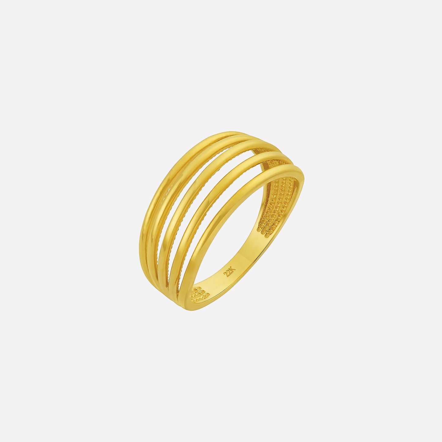 22k yellow gold ring with parallel bands, showcasing modern sophistication and striking visual rhythm.