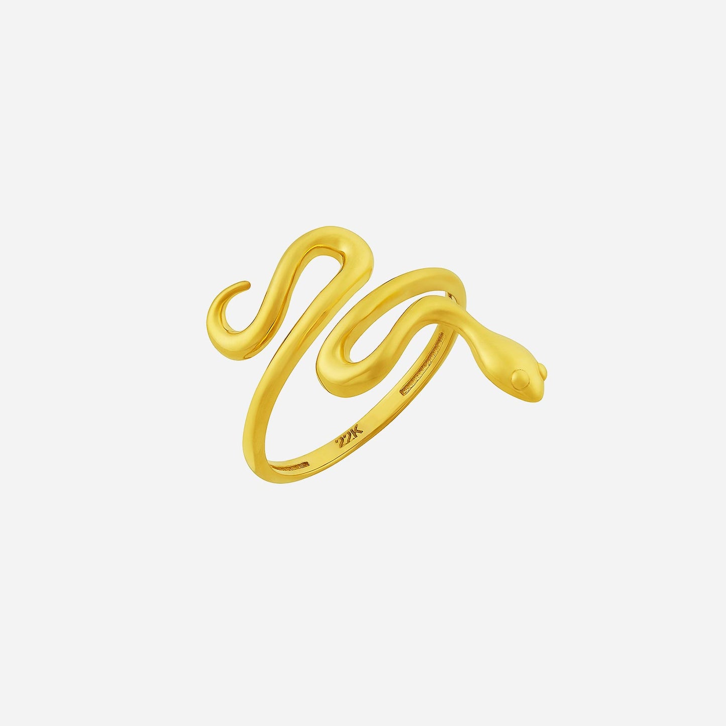 22k yellow gold snake ring coiling around the finger with elegant design and detailed snake head.