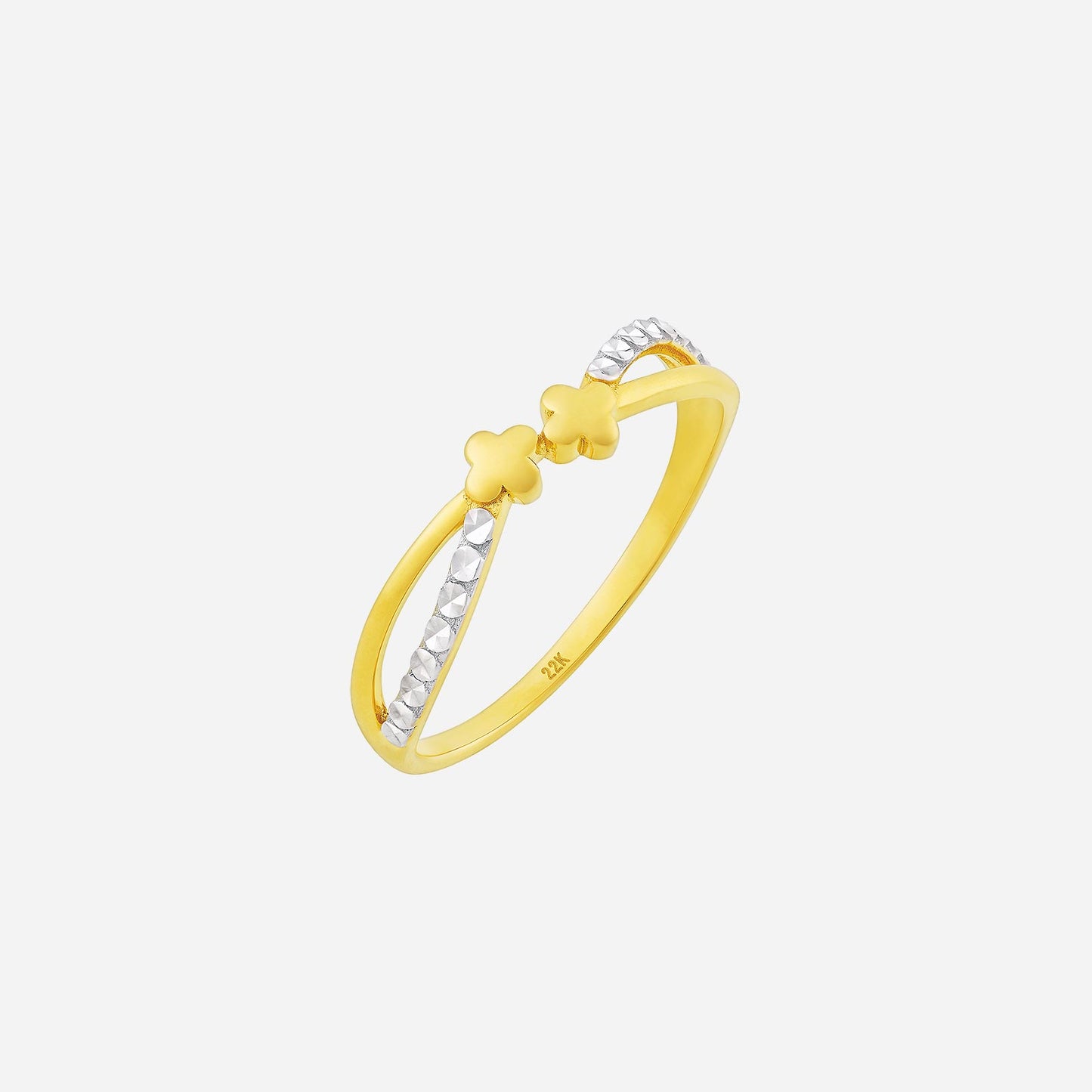 22k yellow and white gold ring with a floral motif and sparkling accents, perfect for elegant occasions.