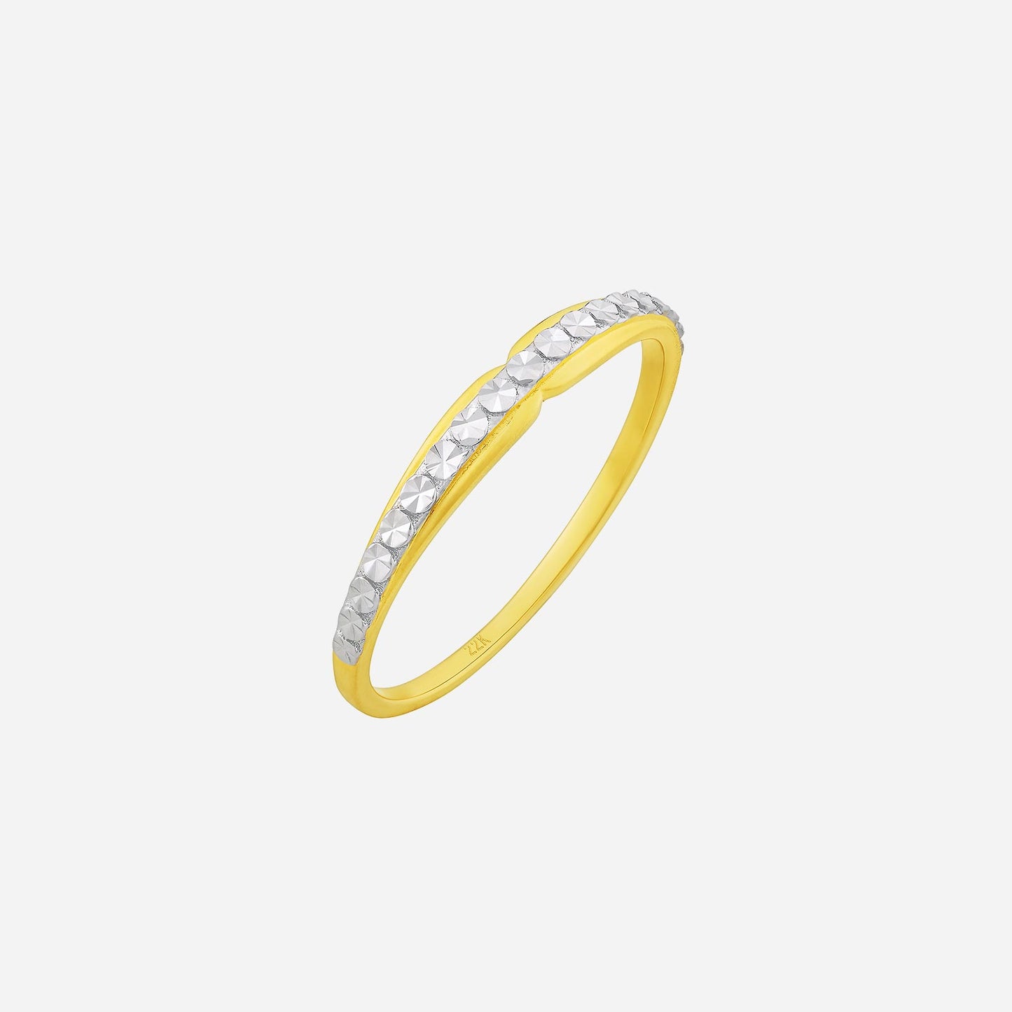 22k yellow and white gold ring featuring a sleek design with a sparkling gemstone detail along the band.