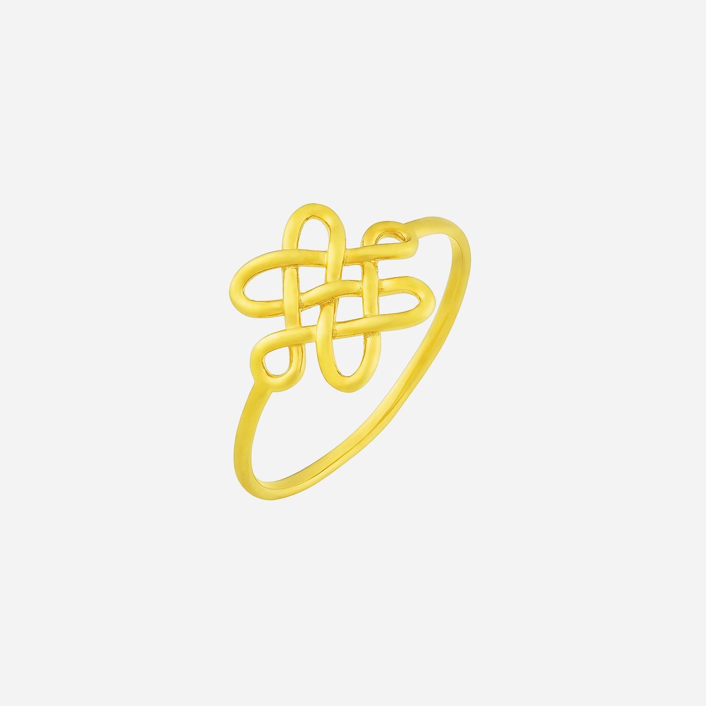 22k yellow gold eternity knot ring featuring an intricate knot design, symbolizing love and unity.