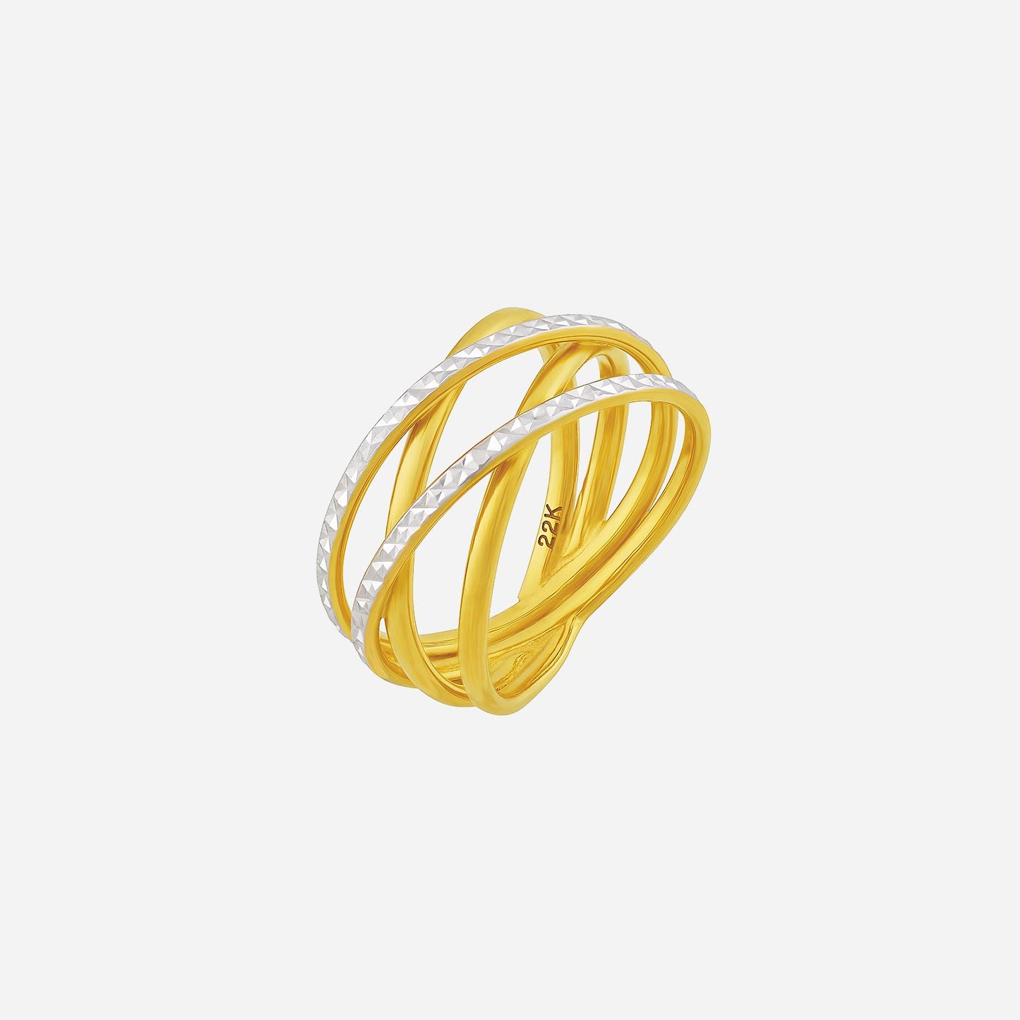 22k yellow and white gold twisting star ring with an interlaced and modern design. perfect for showcasing elegance.