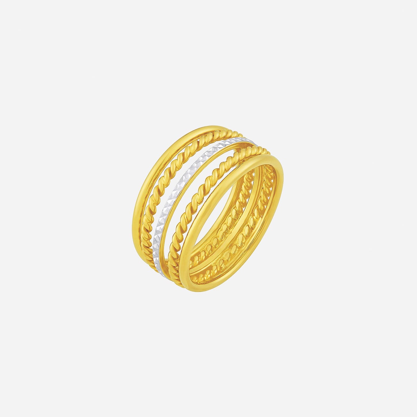 twisting star ring in yellow and white gold with intricate rope details for an elegant look.