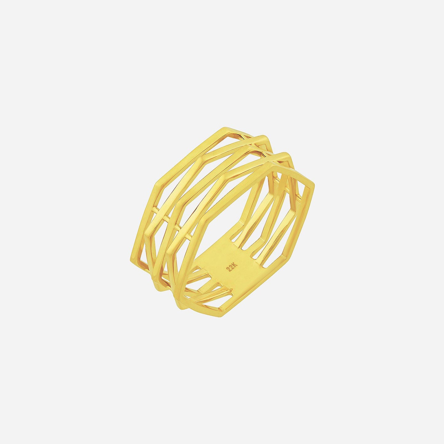 cubist chic ring in 22k yellow gold featuring interlocking geometric lines for a modern, sculptural look.