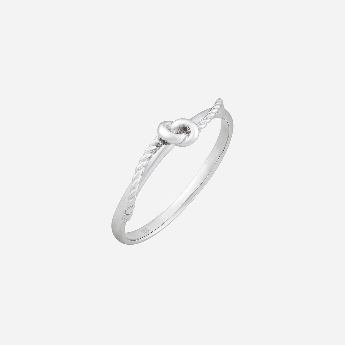 knot ring in 18k white gold featuring a textured band and intricate knot detail for timeless elegance.