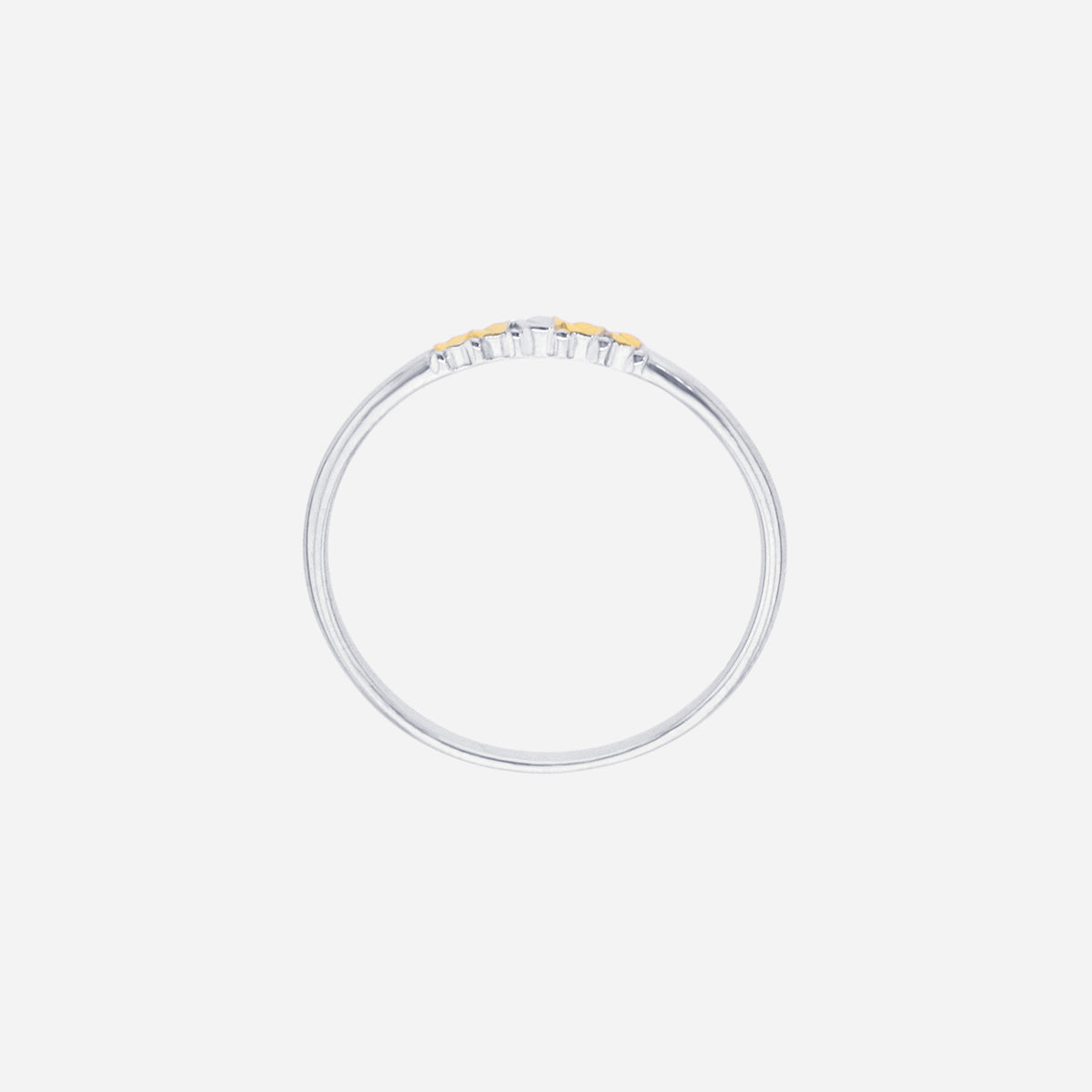 dazzle ring in polished 18k white gold with petite white diamond center and yellow gold accents.