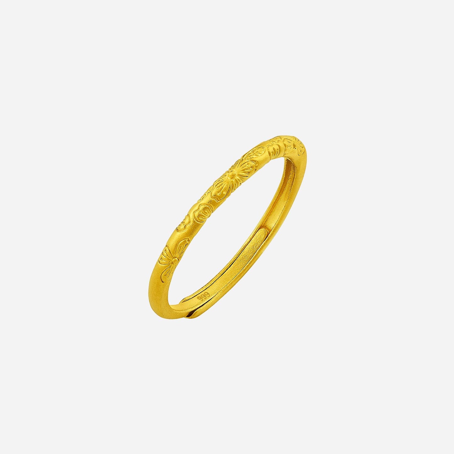elegant 24k yellow gold ring featuring a detailed floral design, perfect for adding sophistication to any look.