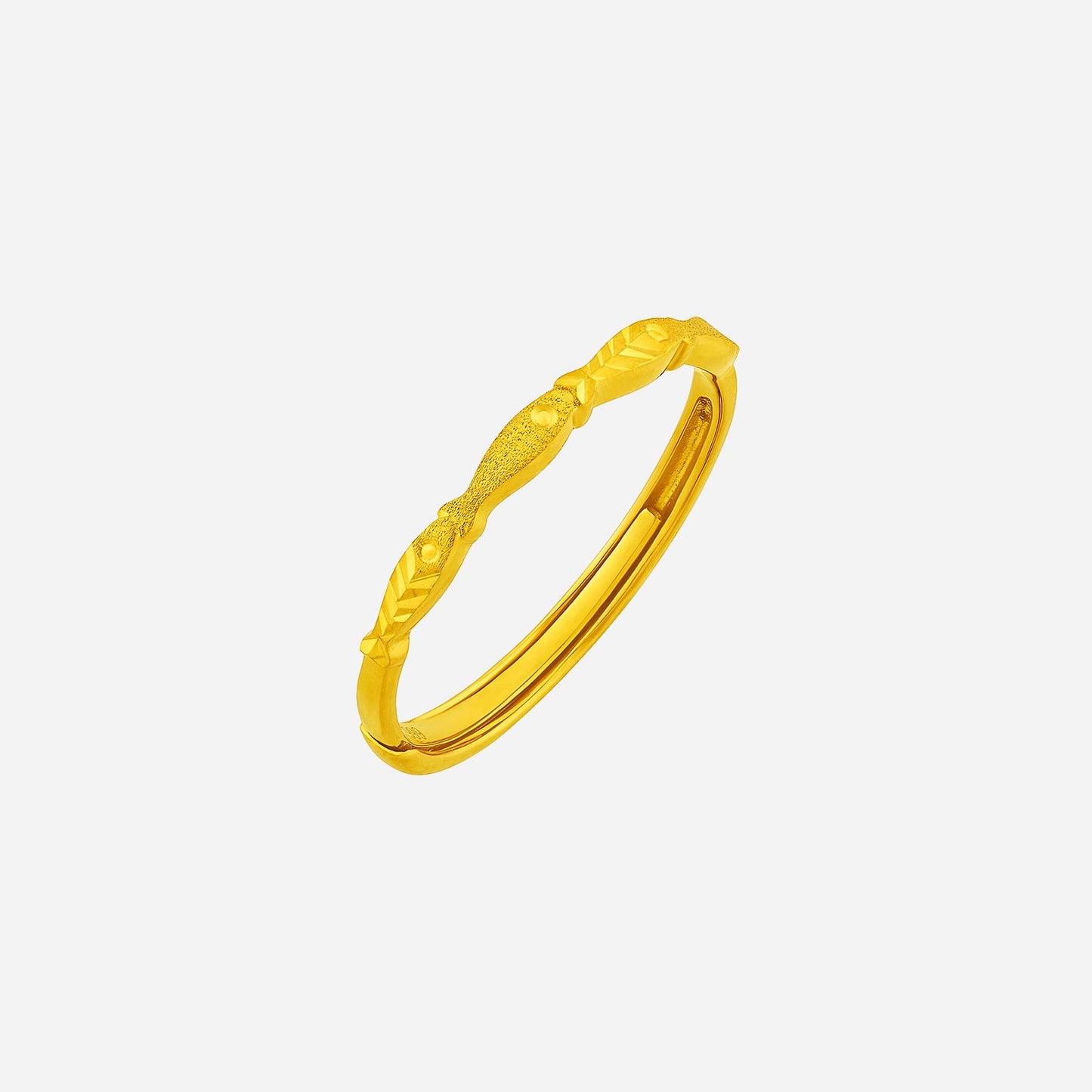 fish ring in 24k yellow gold with detailed fish design, symbolizing prosperity and abundance.