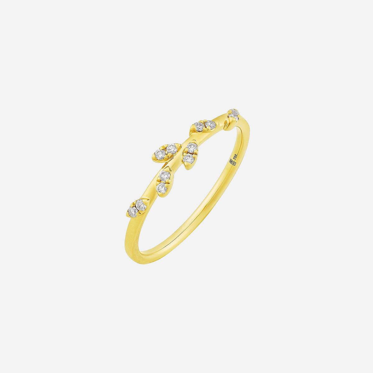 18k yellow gold vine ring adorned with diamonds in a delicate nature-inspired design. perfect for any jewellery collection.