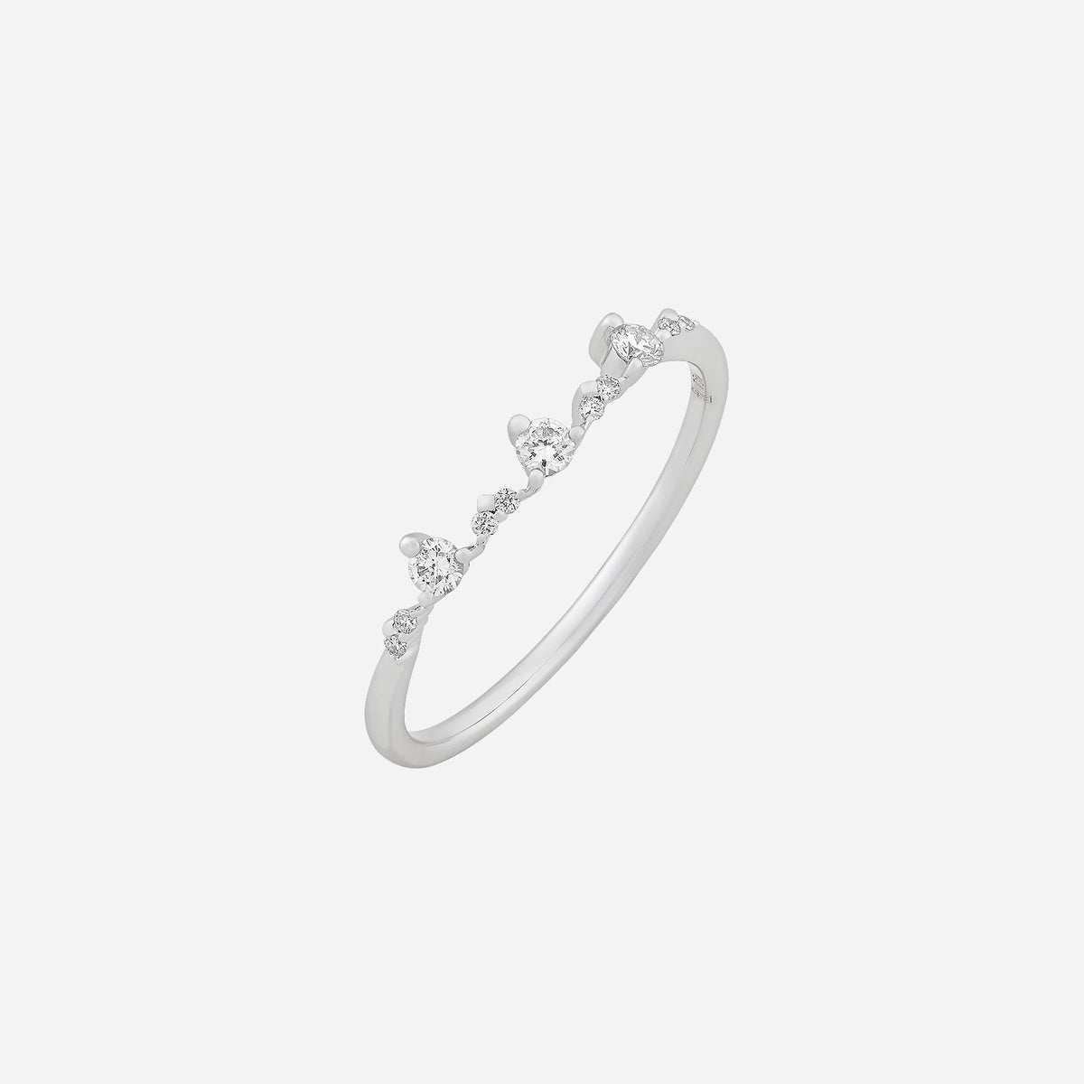 tiara diamond ring in 18k white gold featuring a crown-like design with sparkling diamonds.
