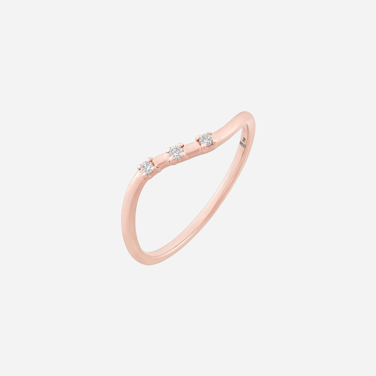 twinkling wavy diamond ring in rose gold featuring delicate diamonds along a curved band design.