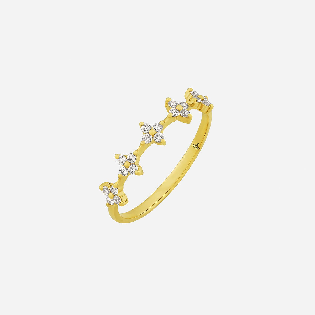 lilac diamond ring in 18k yellow gold featuring floral-inspired diamond designs. elegant and delicate accessory.
