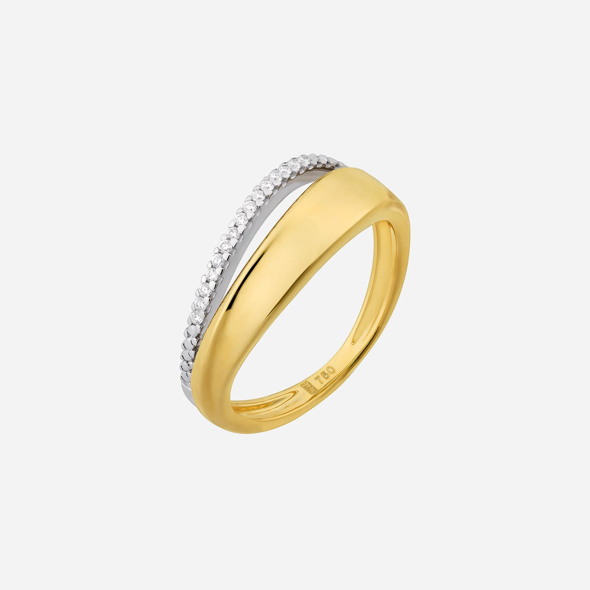 gleaming petal diamond ring in 18k yellow and white gold with sparkling diamond details and elegant petal design.