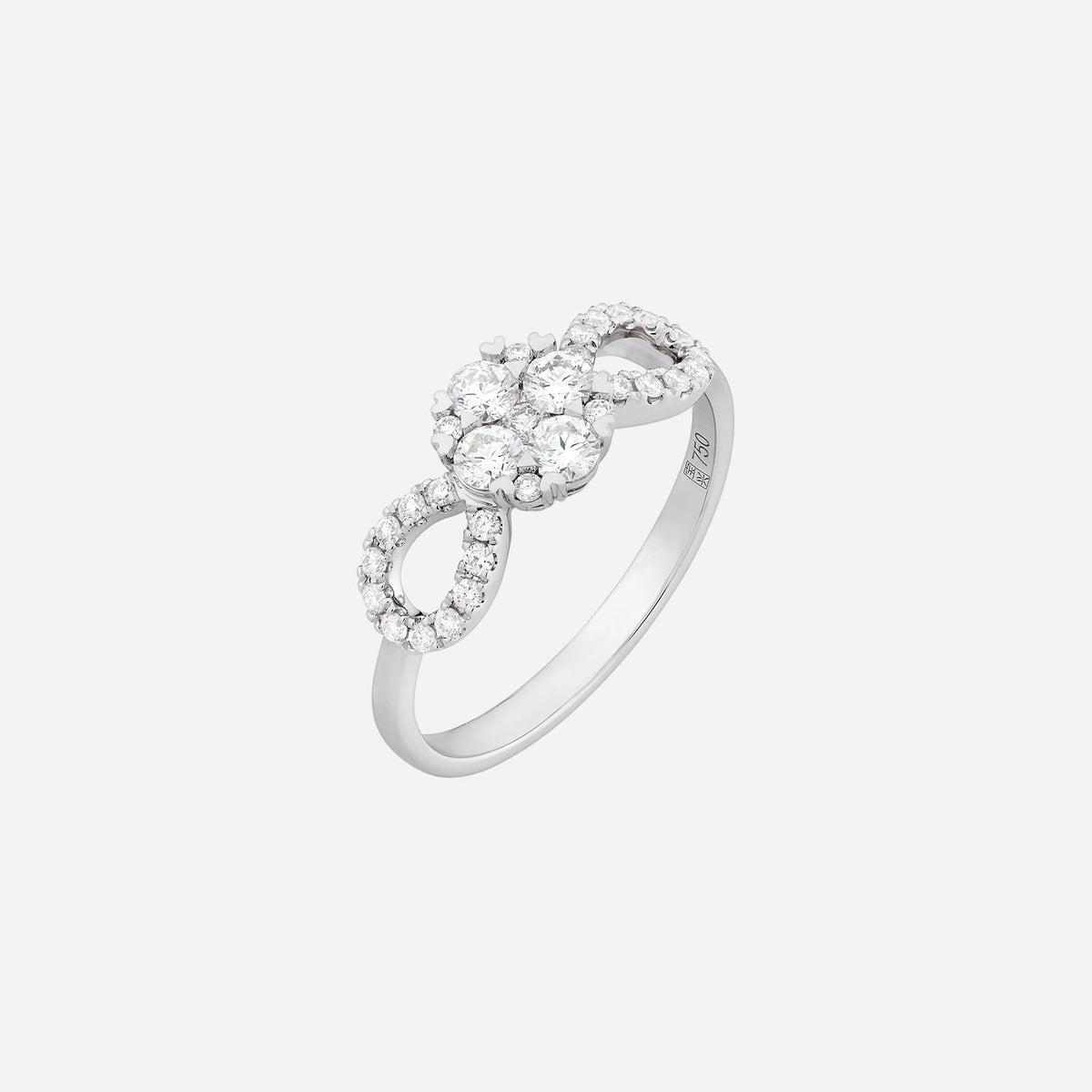 infinity diamond ring in 18k white gold with sparkling diamonds in an elegant infinity design.