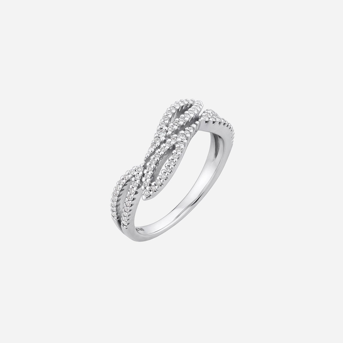 garden of promises diamond ring in 18k white gold featuring an intricate leaf design with brilliant diamonds.