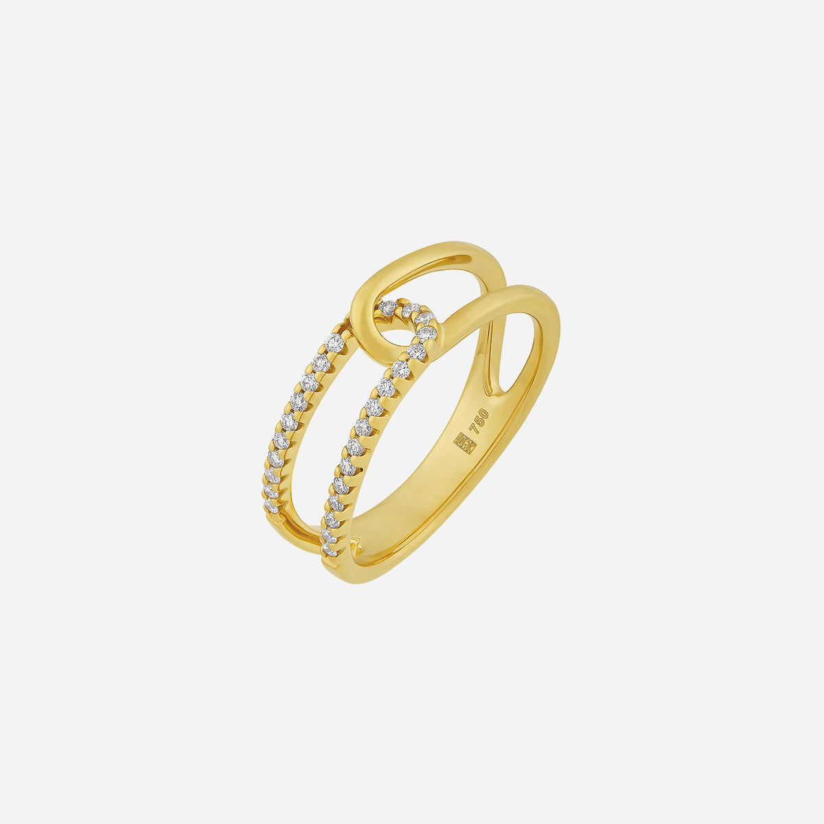 harmony of bliss diamond ring in 18k yellow gold with a polished loop and diamond-accented band design.