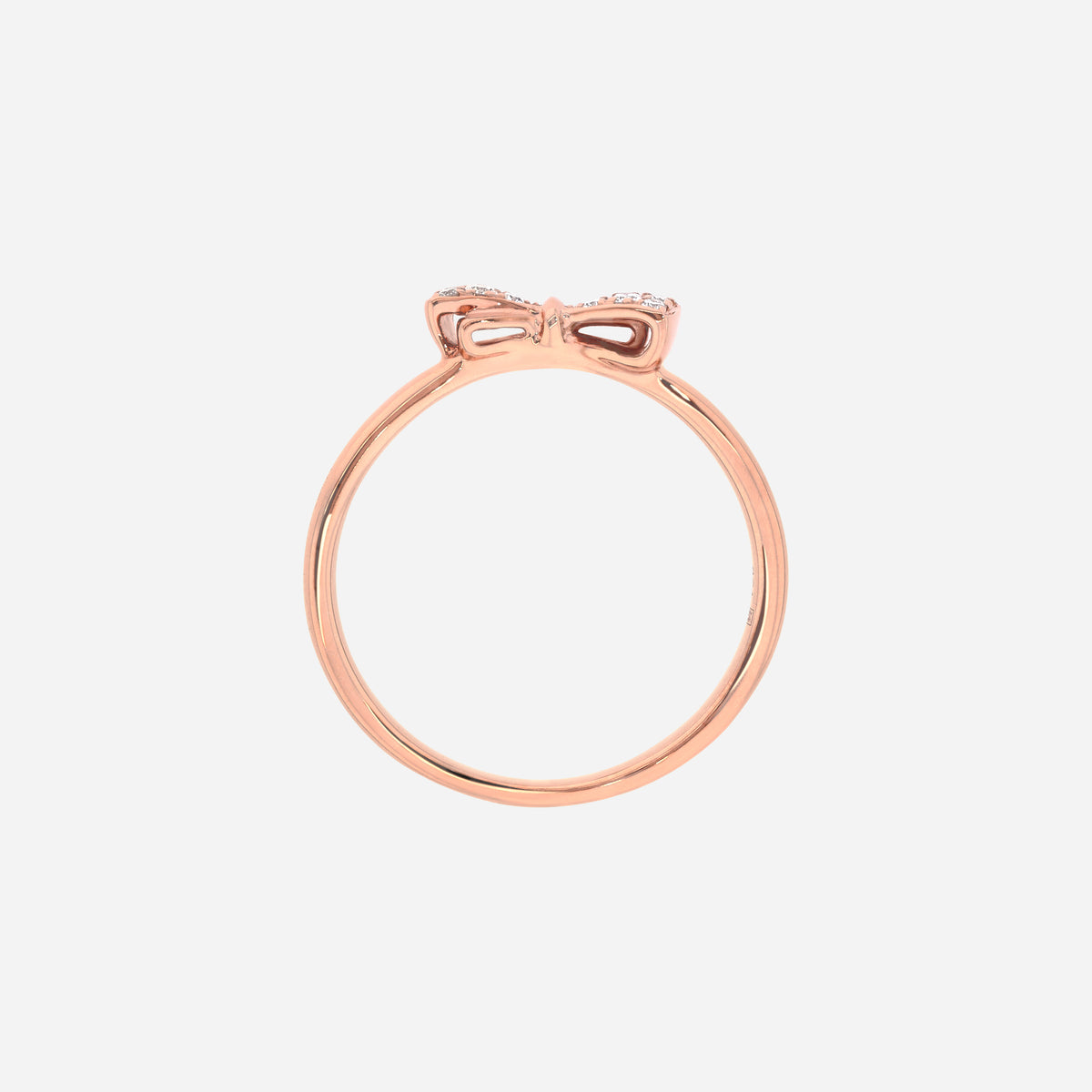 dulcea bow diamond ring in 18k rose gold with a petite diamond-set bow on a slender band. ideal for a charming look.
