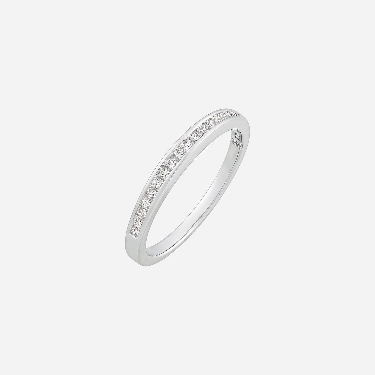 anniversary diamond ring in 18k white gold featuring channel-set diamonds for a sleek, elegant design.