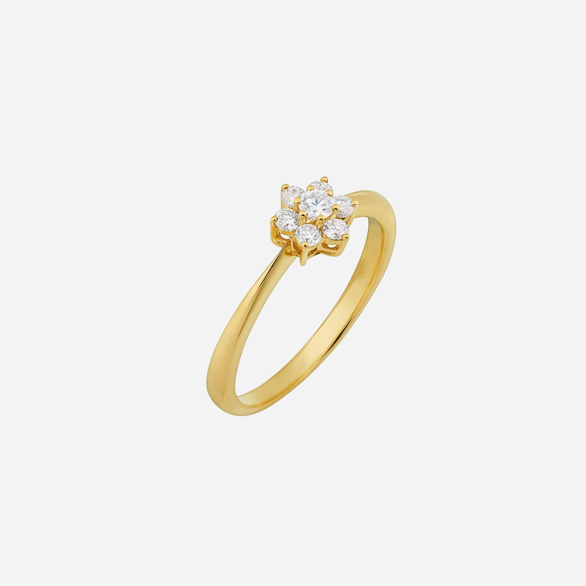 blossom diamond ring in 18k yellow gold featuring a floral design set with sparkling diamonds. elegant and timeless.