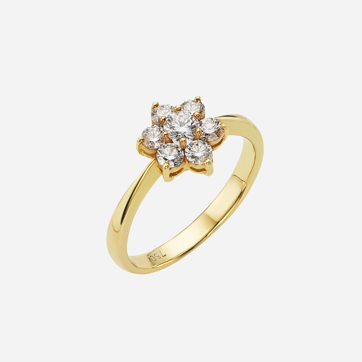 blossom diamond ring in 18k yellow gold with brilliant diamonds in floral arrangement design.