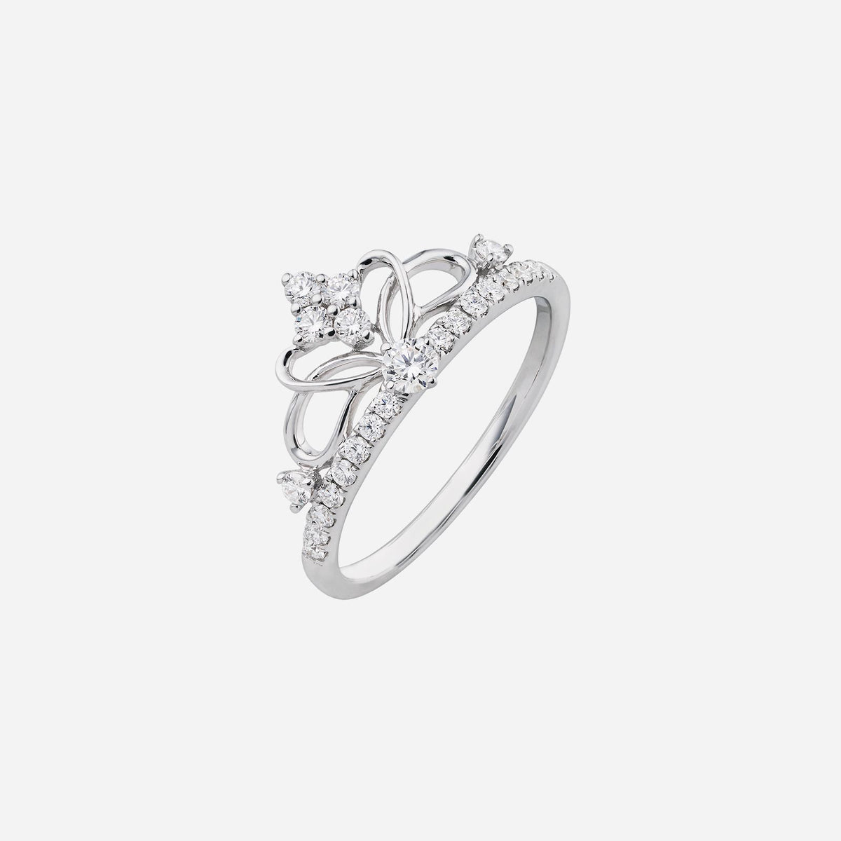 tiara love diamond ring in 18k white gold, featuring feather design with sparkling diamonds. perfect for special occasions.
