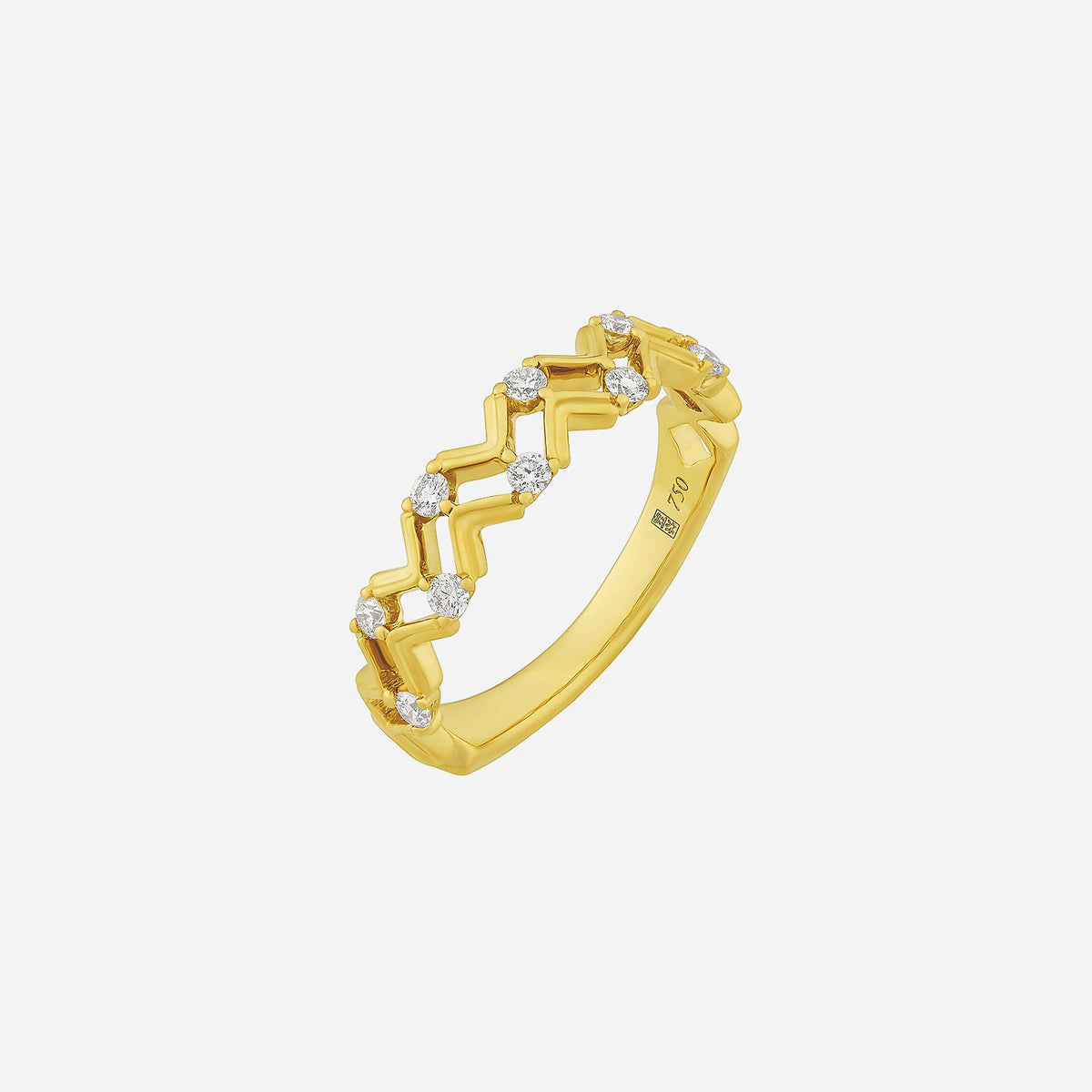 wiggly diamond ring in 18k yellow gold featuring a zigzag design and sparkling diamonds. perfect for bold style.