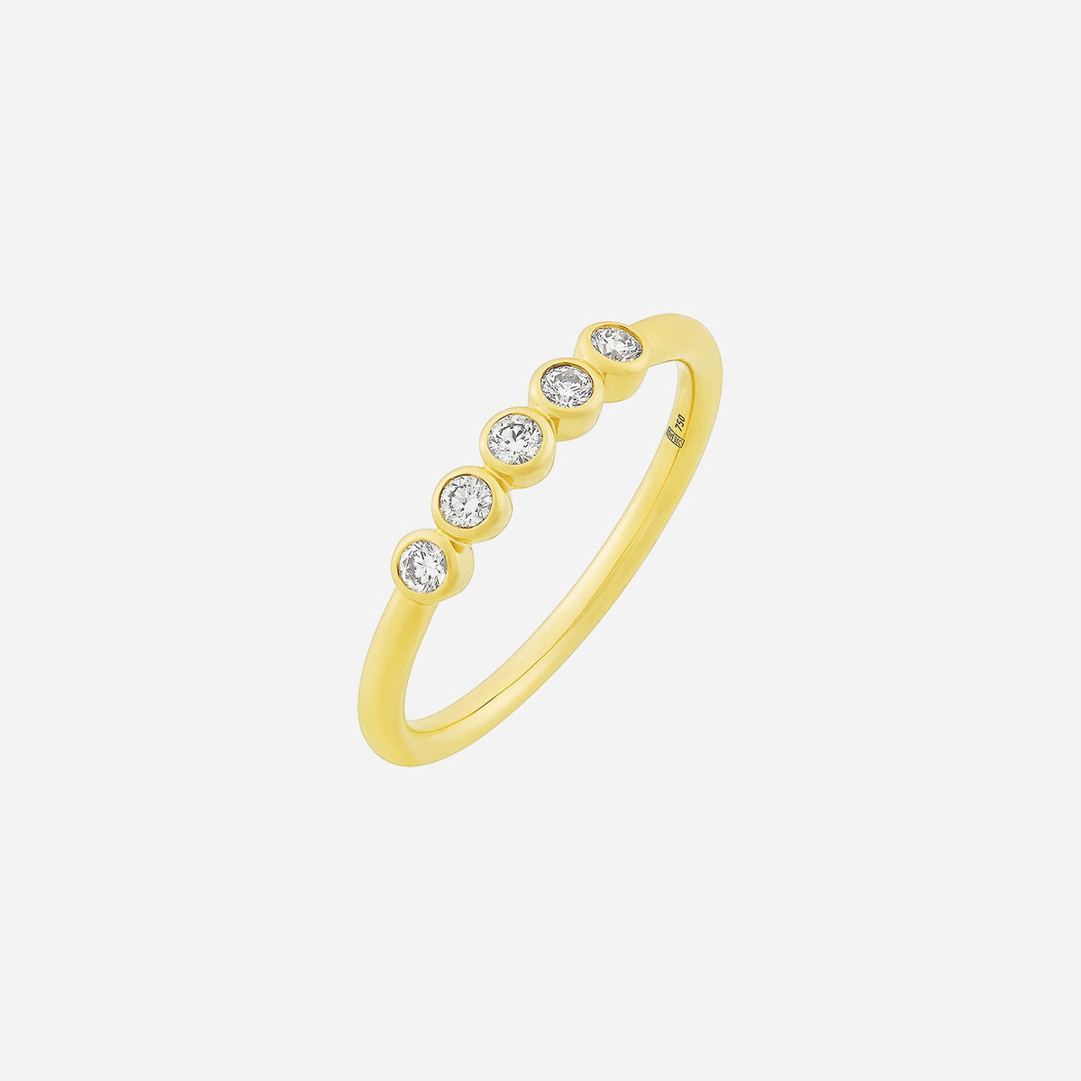 bezel shine diamond ring in 18k yellow gold with five round diamonds in a sleek, timeless design.