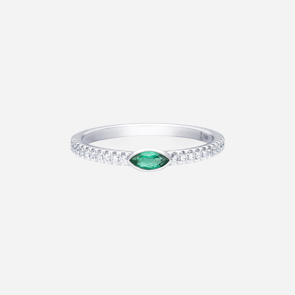 emerald marquise-cut ring in 18k white gold with diamond accents for elegant, refined style.