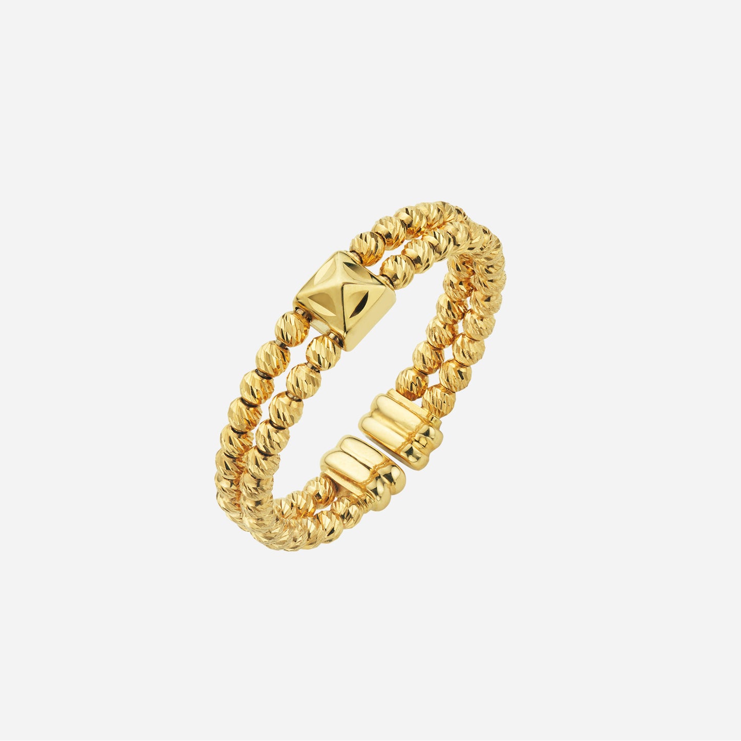 square bead ring in 22k yellow gold with alternating textured square and round beads, perfect for daily wear.