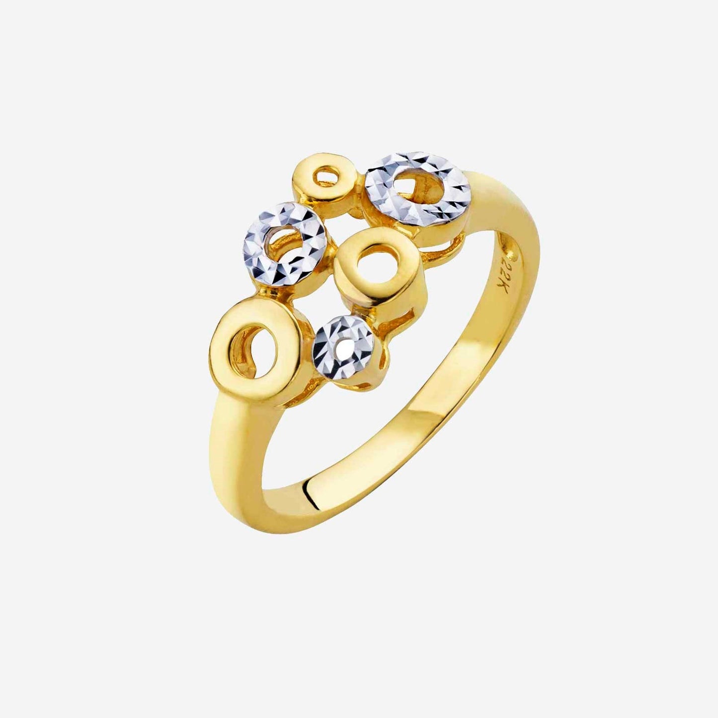 stellar cluster ring in 22k yellow and white gold with star-shaped design and sparkling gemstones.