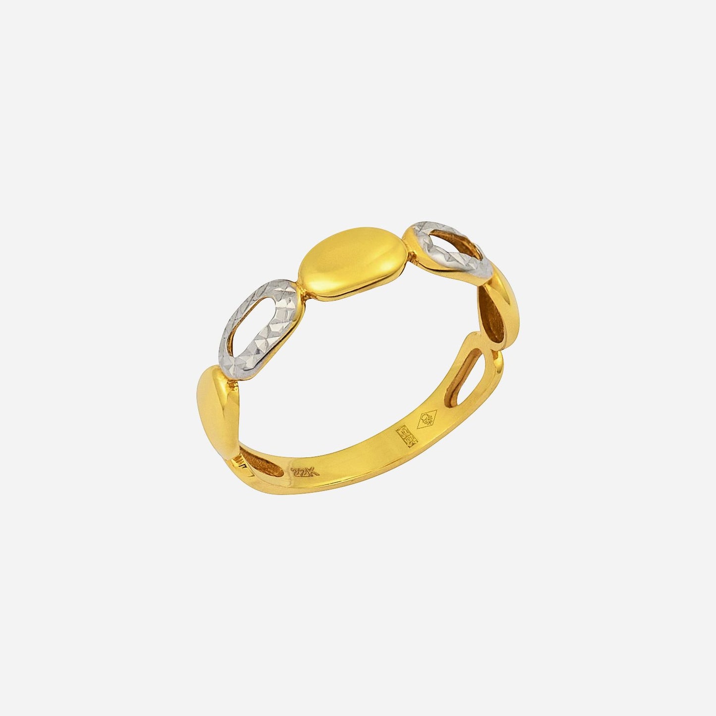 pebbled path ring in yellow and white gold with a smooth, cobblestone-like design and polished finish.