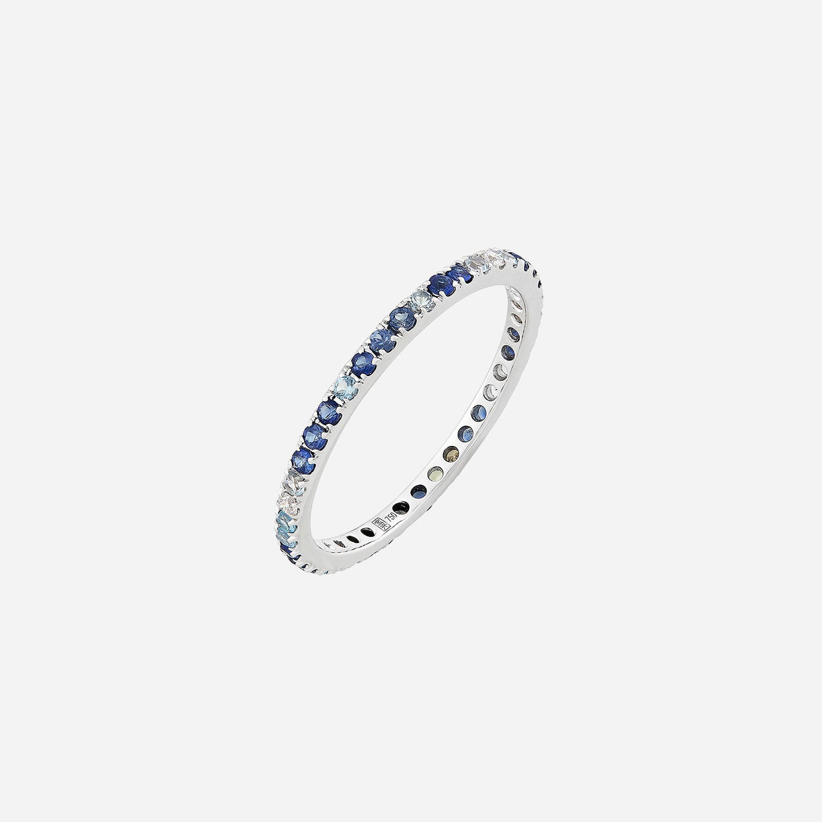 caramella gems diamond ring in 18k white gold with blue sapphires and sparkling diamonds, elegantly designed.