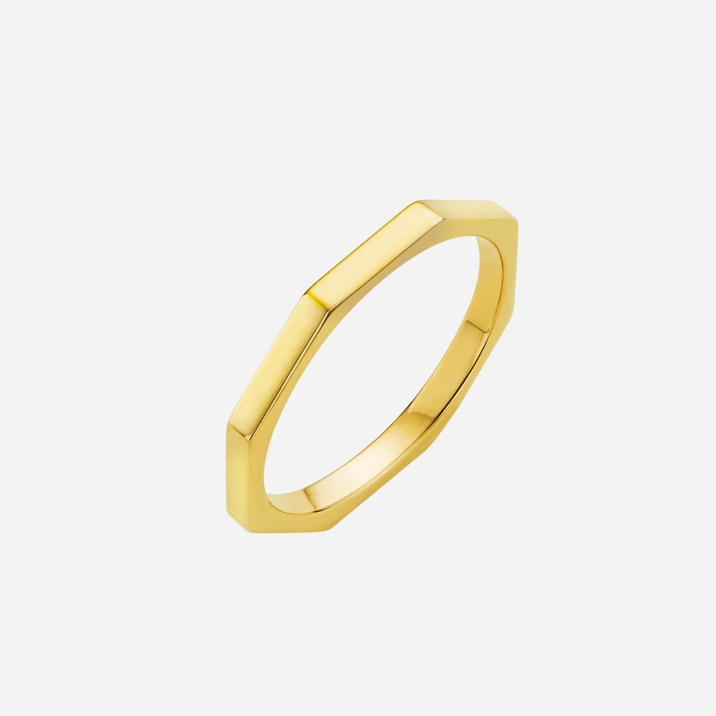 sleek 22k yellow gold octagon ring with contemporary design, perfect for stacking with other freestyle jewellery.