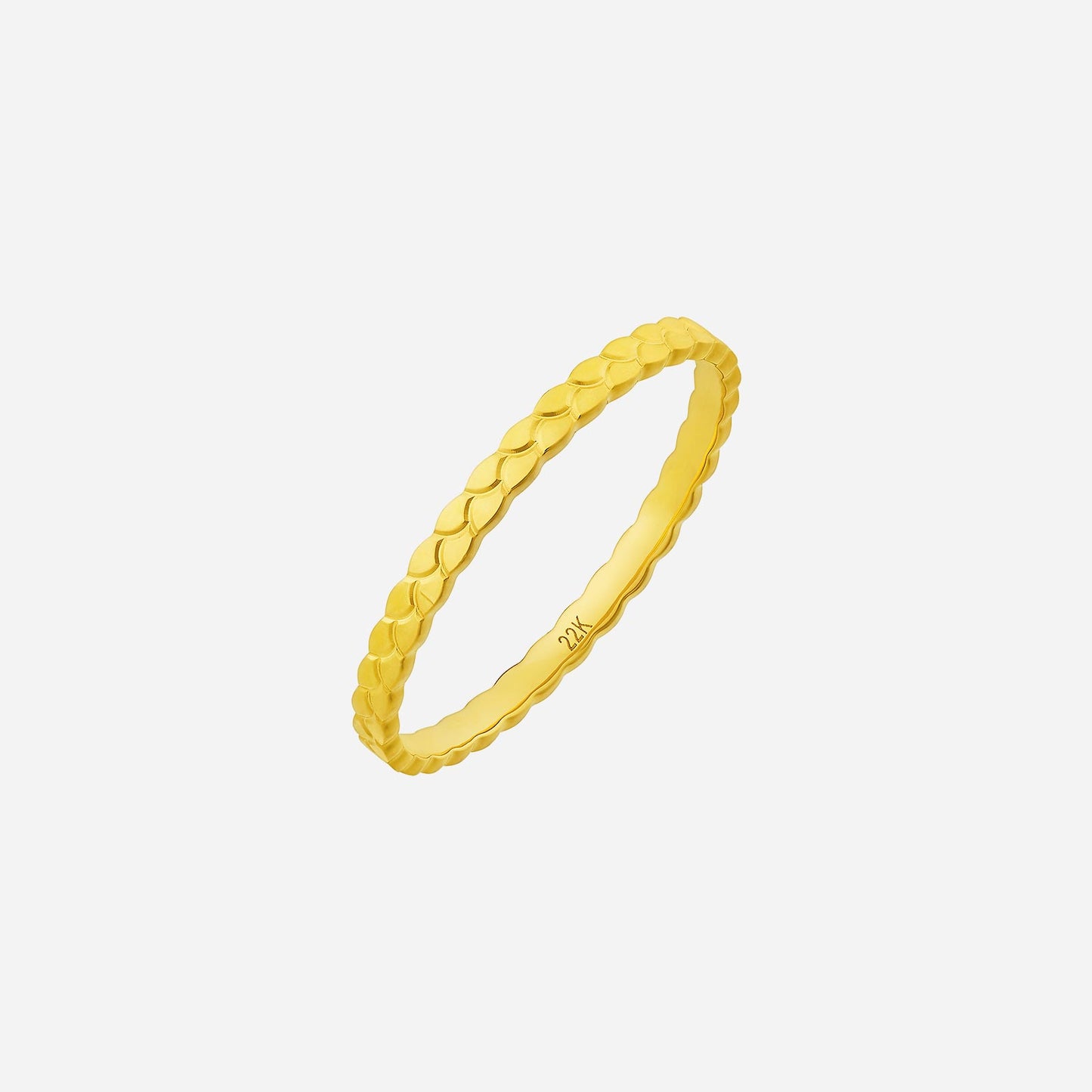 22k yellow gold textured ring with layered detailing, perfect for stacking or wearing alone for a refined look.
