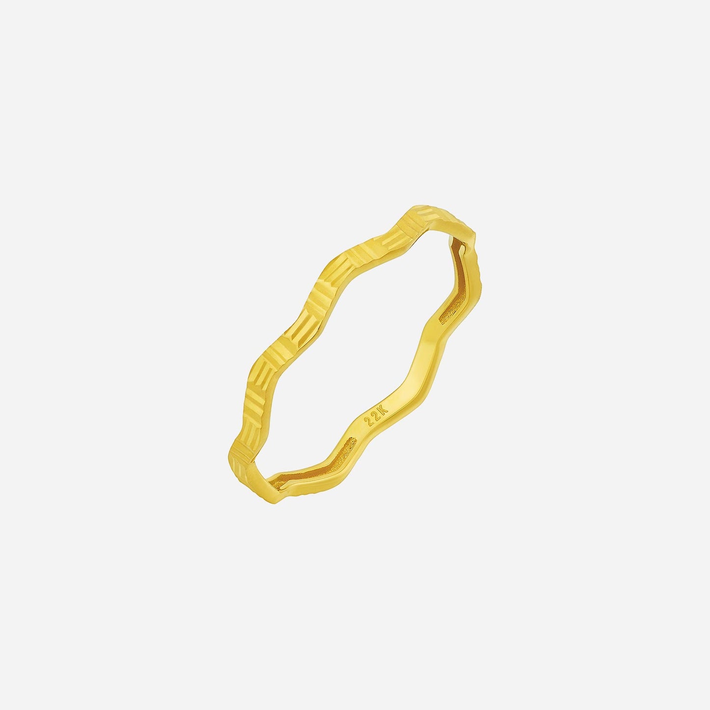 22k yellow gold wave band with textured detailing and a modern design for contemporary elegance.