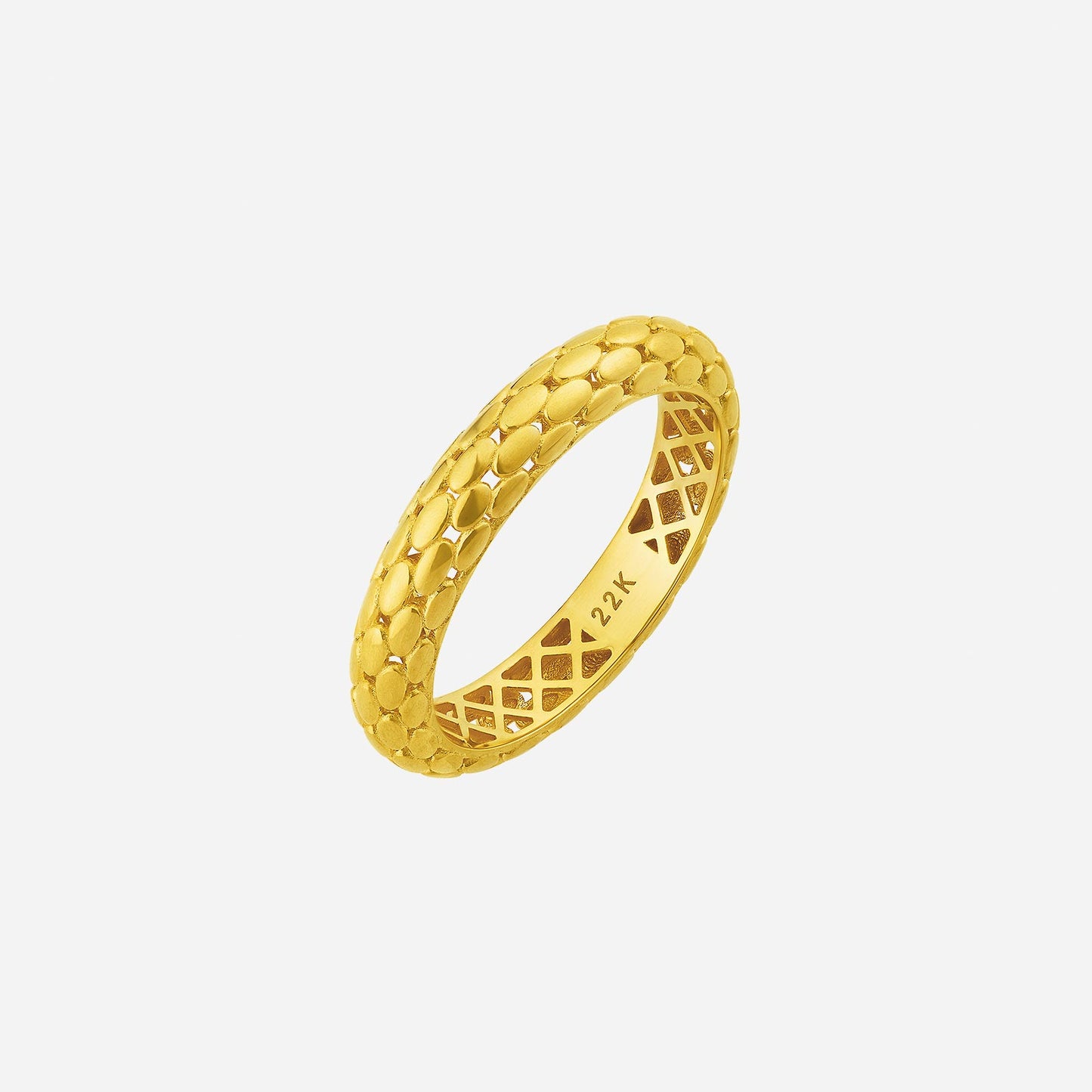 snake scale band in 22k yellow gold with a textured scale design for a bold and luxurious look.