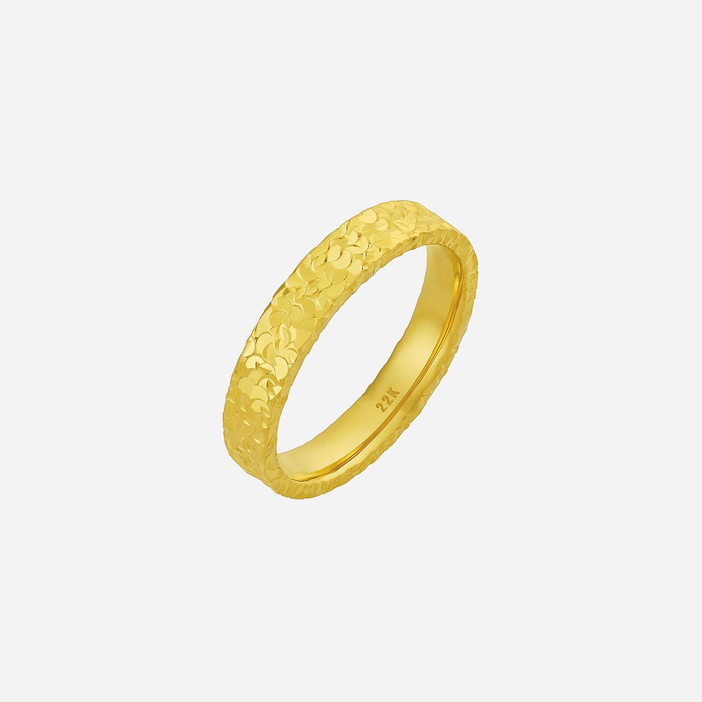 crushed ice band in textured 22k yellow gold, featuring a unique frosted surface for elegant style.