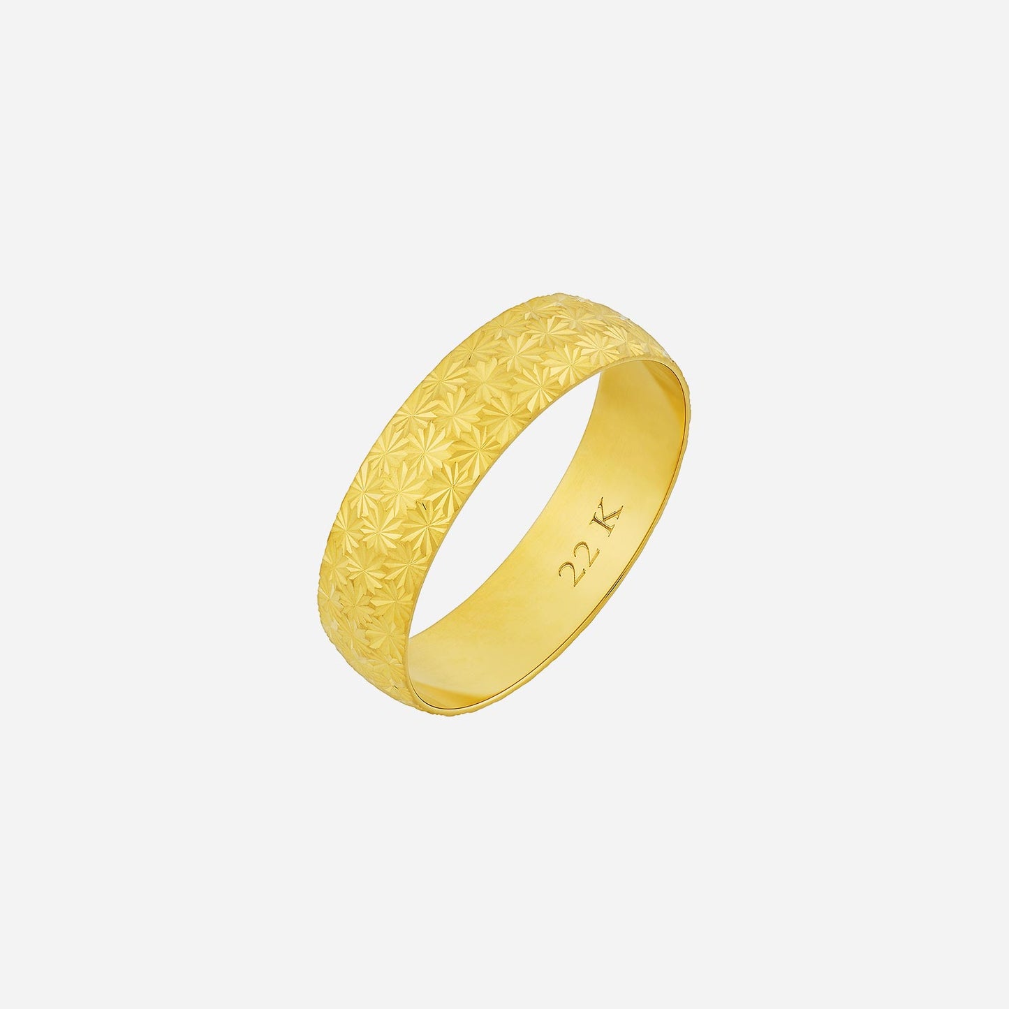 whispering stars 22k yellow gold band with a floral pattern for elegance and charm. perfect for any occasion.