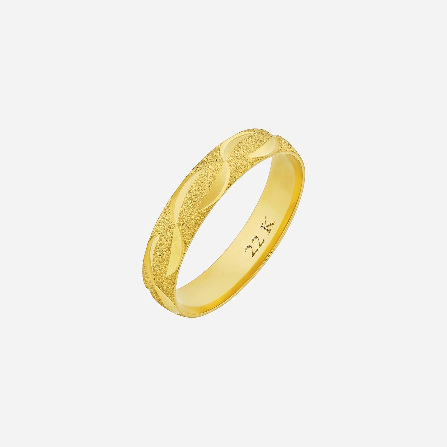 22k yellow gold band with polished and textured finishes, featuring an elegant design ideal for any occasion.